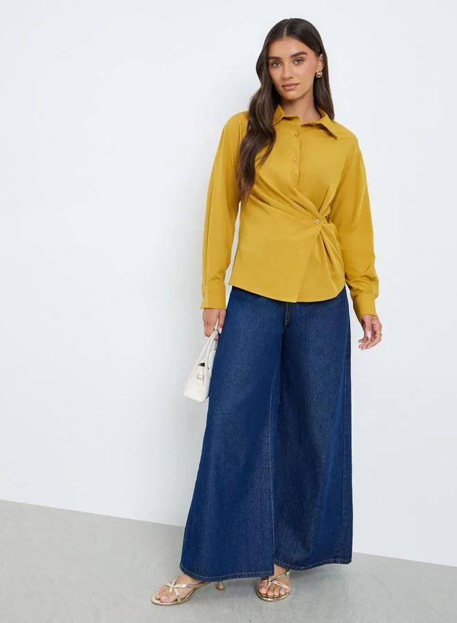 Styli Women Yellow Buttoned Wrap Shirt